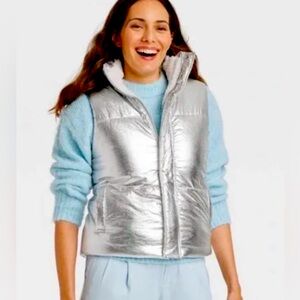 Women’s Fur Lined Silver vest, A New Day, size Medium